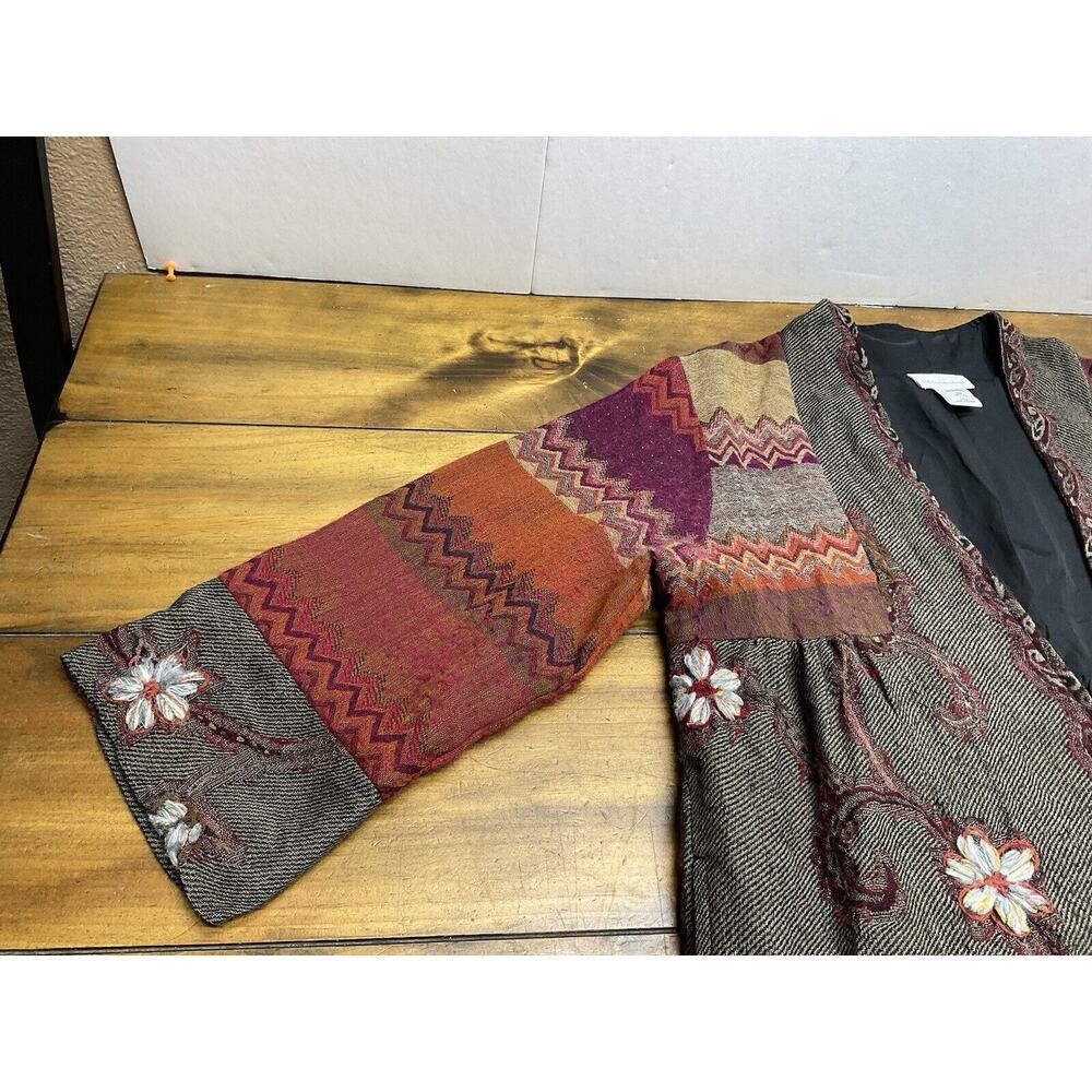 Soft Surroundings Embroidered Gray Sweater Jacket with Rust and Purple Accents - Picture 4 of 13